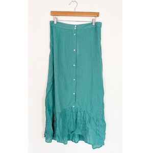 Sonmer || Florence Linen Midi Skirt Button Front Green Teal